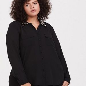 Madison Black Georgette Pearl Collar Button Front Blouse